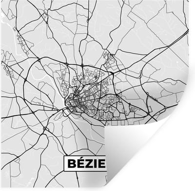 Muurstickers - Sticker Folie - Béziers - Plattegrond - Frankrijk - Kaart - Stadskaart - 100x100 cm - Plakfolie - Muurstickers Kinderkamer - Zelfklevend Behang XXL - Zelfklevend behangpapier - Stickerfolie