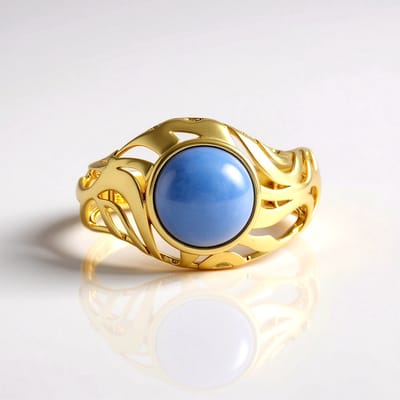 Cavill - Zilveren ring met blauwe opaal cabochon 1,575 ct - 925 Sterling zilver verguld - Filigrane bezel zetting - Elegante ring dames Peru