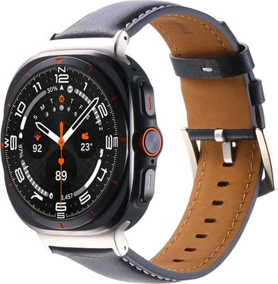 By Qubix - Compatible Samsung bandje - Premium leren bandje - Donkerblauw - Geschikt voor Samsung Galaxy Watch Ultra / Ultra 2 bandjes - 47mm