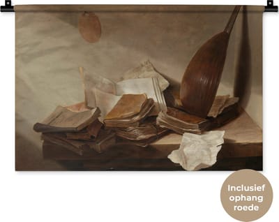 Wandkleed Jan Davidsz de Heem - Stilleven met boeken - Schilderij van Jan Davidsz de Heem Wandkleed katoen 60x40 cm - Wandtapijt met foto
