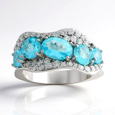 Cavill - 925 Sterling Zilver Gerhodineerde Ring - Blauwe Apatiet 2 42ct Ovaal Rond - Elegante Edelstenenring met Zirkon Madagaskar