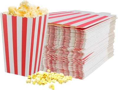 Pack van 150 Popcornzakken, Kleine Snackzakken, 11.5 x 7 x 5 cm, Stevige Kartonnen Doos, Retro Design voor Filmavonden, Verjaardagsfeesten en Snoepcontainers