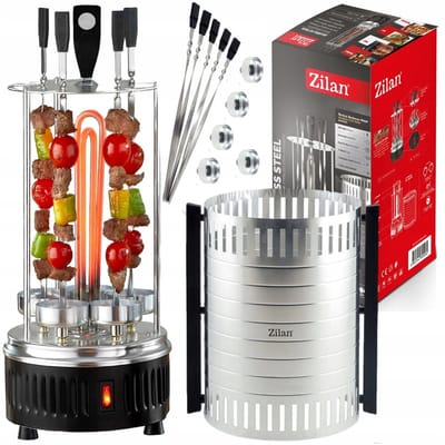 Zilan Verticale BBQ Grill & Elektrische Rotisserie – 900W – Draaibare Spiezen – RVS Kebab Grill voor Vlees, Vis & Groente