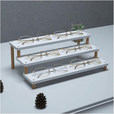 Glazen Houder Stand - Brillen Display - Brillen Organiseren - Houten Materiaal - 32 cm Lengte - Wit