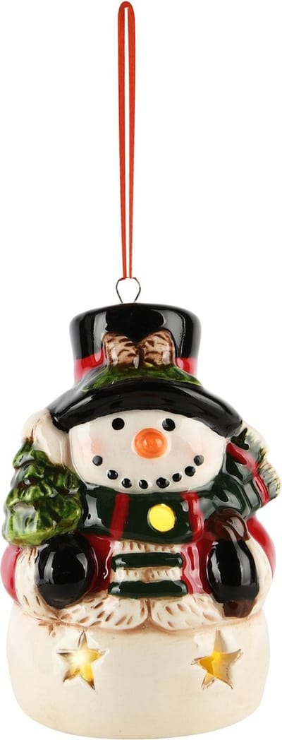 Dekoratief | Hanger sneeuwman m/boompje, dolomiet, LED, 5x5x8cm | A245755