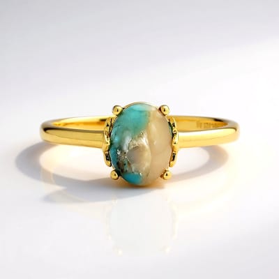Cavill - Zilveren ring - 925 Sterling zilver verguld - Turquoise mozaiek 1,45 ct ovaal cabochon - Elegant bohemien dames sieraad zomer