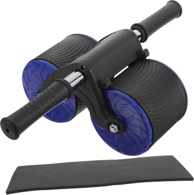 Buikspierroller Tweewieler - Buikplank Wielen - Krachtoefeningen Thuis - Automatische Rebound - 24 x 14 x 10 cm - Blauw