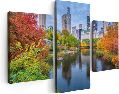 Artaza Canvas Schilderij Drieluik Kleurrijke Central Park Tijdens De Herfst - 90x60 - Foto Op Canvas - Canvas Print