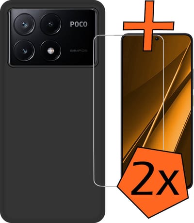 Hoes - Met 2x Screenprotector - Geschikt voor Xiaomi Poco X6 Pro 5G - Sterk & Shockproof - Back Cover - Siliconen Case - Telefoon Hoes - Zwart