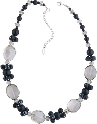 Behave® Korte Ketting - Glaskralen-Stenen - Zwart-Antraciet - Nikkelvrij