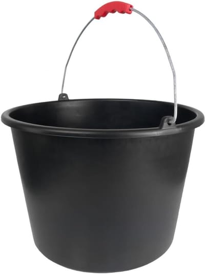 Mortelbak Set - Bouwemmer 16 Liter - Bouwplaats Tuin - Schaalverdeling Handgreep - Diameter 35cm Hoogte 24cm - Zwart