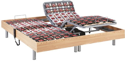 Vente-unique Elektrische lattenbodem met contactplaatjes van eikenhout van Ysmée - 2 x 78 contactplaatjes - 2 x 90 x 200 cm - OKIN motoren