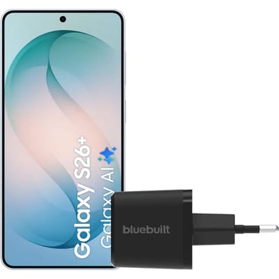 Samsung Galaxy S26 Plus 256GB Lichtblauw 5G + BlueBuilt Oplader 45 Watt Zwart