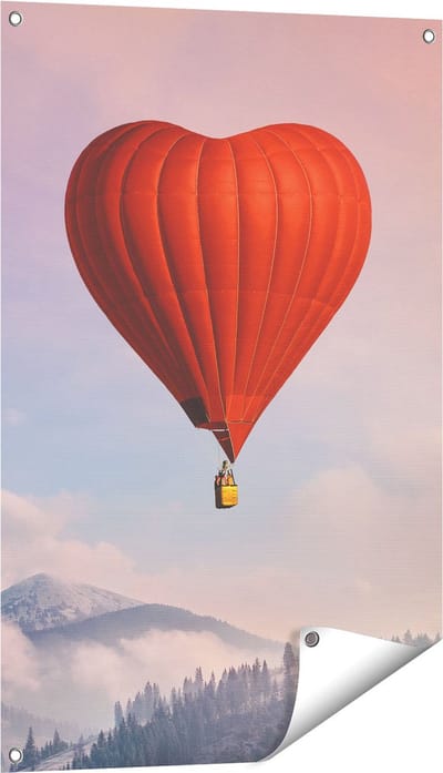 Gards Tuinposter Luchtballon in de Vorm van een Hart - 60x90 cm - Tuindoek - Tuindecoratie - Wanddecoratie buiten - Tuinschilderij
