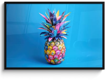 Poster in lijst - Fotolijst 120x80 cm - Posters - Ananas - Blauw - Tropisch - Vrolijk - Posterlijst zwart - Decoratie - Wanddecoratie woonkamer - Muurdecoratie slaapkamer