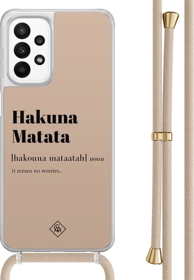 Casimoda® hoesje met beige koord - Geschikt voor Samsung A23 - Hakuna Matata - Afneembaar koord - TPU/acryl - Bruin/beige