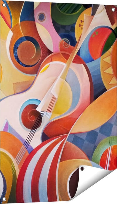 Gards Tuinposter Kleurrijke Gitaar Achtergrond - Abstract - 60x90 cm - Tuindoek - Tuindecoratie - Wanddecoratie buiten - Tuinschilderij