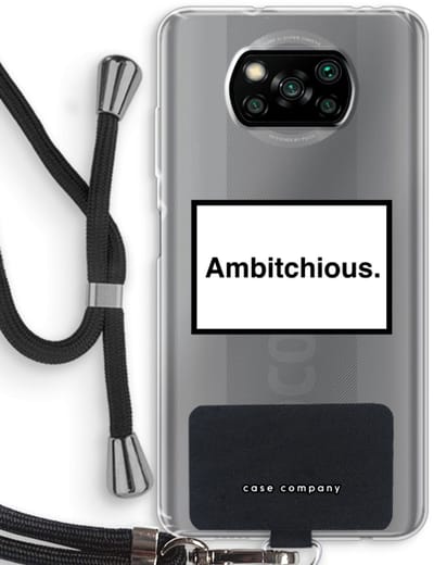 Case Company® - Hoesje met koord geschikt voor Poco X3 Pro hoesje met Koord - Ambitchious - Telefoonhoesje met Zwart Koord - Bescherming aan alle Kanten en Over de Schermrand