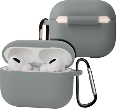 Case - Geschikt voor Apple Airpods Pro 3 - Siliconen Hoes met Clip - Silicone Hoesje Cover - Grijs