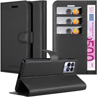 Cadorabo Hoesje geschikt voor Realme 8i / Narzo 50 4G in PHANTOM ZWART - Beschermhoes met magnetische sluiting, standfunctie en kaartvakje Book Case Cover Etui