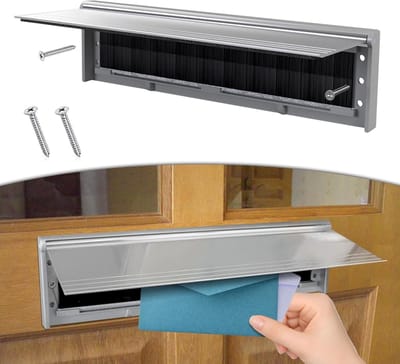 Brievenbusdeksel met Borstel, 11.5'' voor Voordeur, Aluminium Briefenbord met Sleuven, Wandmontage, Zilver, 1 Stuk - Ideaal voor Post en Brieven
