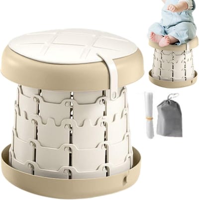 Reispotje Opvouwbaar - Draagbaar Toilet - Onderweg Hygiëne - Antislip Basis - 25.8 x 26.8 cm - Lichtbruin