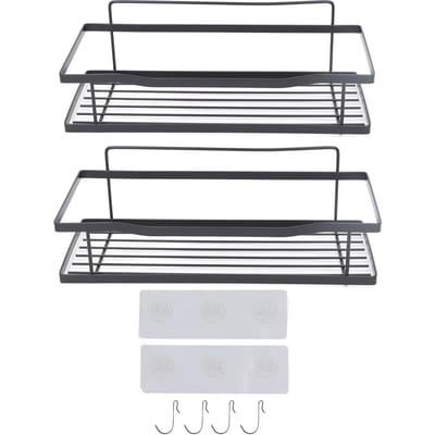 Badkamer Wand Organizer Roestvrij Zelfklevend Koolstofstaal Doucheplanken met Haken voor Toilet gray
