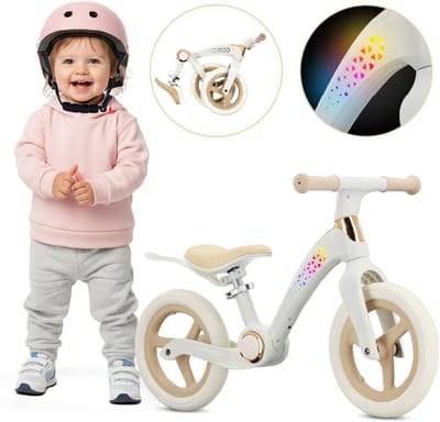 sun baby Loopfiets voor Kinderen Aurum - 2 jaar, max. 30 kg, Loopfietsen, frame van polypropyleen en nylon, schuimwielen, verstelbaar zadel en stuur - Crème-beige