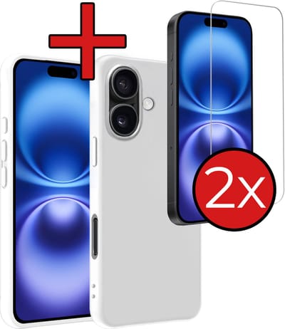 Hoesje - Met 2x Screenprotector - Geschikt voor Apple iPhone 16 - Sterk & Shockproof - Telefoon Hoes - Back Cover - Siliconen Case - Telefoonhoes - Wit