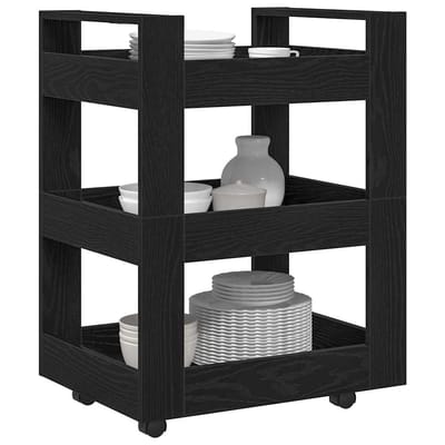 vidaXL - Keuken - Trolley - Zwart - Eiken - 60 - x - 45 - x - 80 - cm - Bewerkt - hout