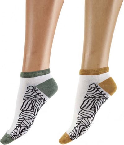 Pretty Polly Sokken - Bamboe - Milieu Vriendelijke - Abstract Leaf - Dames - Sneakersokken - One Size - Wit/Mix - 2 Paar - Voordeelverpakking
