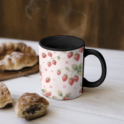 Magische Mok - Foto op Warmte Mokken - Koffiemok - Konijntje - Aardbeien - Roze - Rood - Magic Mok - Beker - 350 ML - Theemok