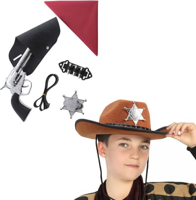 Carnaval Verkleed set - Cowboy hoed bruin met holster/revolver/ster/zakdoek - voor kinderen