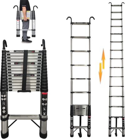 Telescopische vouwladder 5 m - Multifunctionele ladder met afneembare haak en antislip functie