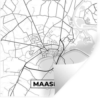 Muurstickers - Sticker Folie - Stadskaart – Plattegrond – België – Zwart Wit – Maaseik – Kaart - 100x100 cm - Plakfolie - Muurstickers Kinderkamer - Zelfklevend Behang XXL - Zelfklevend behangpapier - Stickerfolie