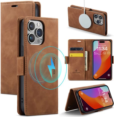 Casemania Hoesje Geschikt voor Apple iPhone 15 Pro Sienna Brown - Portemonnee Book Case - Geschikt voor MagSafe