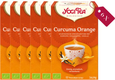Yogi Tea Curcuma Orange - Biologische Kruidenthee met Kurkuma, Sinaasappel en Vanille voor een Verfrissende en Verwarmende Smaak - Tray van 6 Stuks