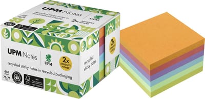 UPM sticky notes - formaat 75 x 75 mm - assorti kleuren - 1 memoblok - IN-5654-97UR