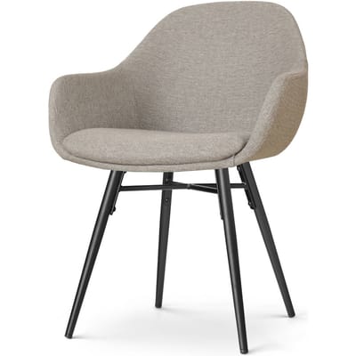 Nolon Nena-Mae Eetkamerstoel Warm Grijs - met Armleuningen - Stof - Zwarte Houten Poten - Design - Scandinavisch - Comfortabel