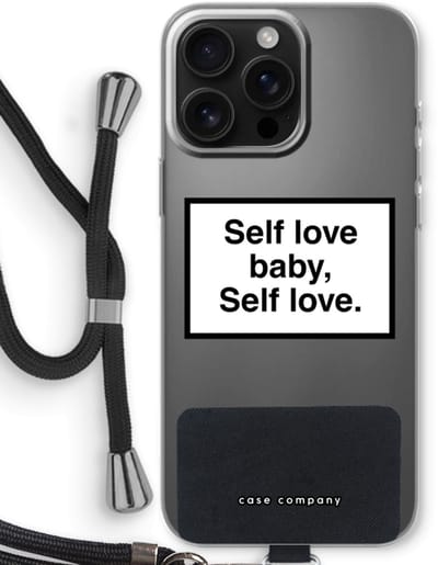 Case Company® - Hoesje met koord geschikt voor iPhone 16 Pro Max hoesje met Koord - Self love - Telefoonhoesje met Zwart Koord - Bescherming aan alle Kanten en Over de Schermrand