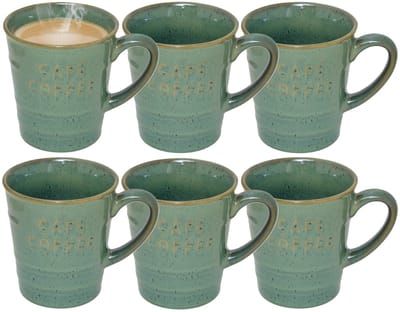 Secret de gourmet Koffiemok - 6x - groen - keramiek - 200 ml - beker - mokken