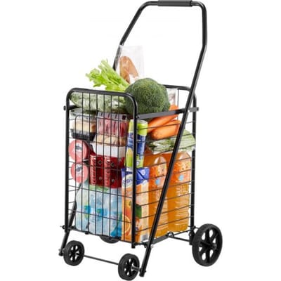 VEVOR Winkelwagen, opvouwbare winkelwagen met zwenkwielen en een laadvermogen van 40,8 kg, 39 liter winkelwagen, wasmand voor wasgoed, winkelen, kamperen, boodschappen, bagage, zwart