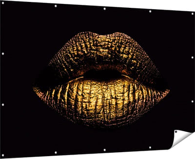 Gards Tuinposter Gouden Lippen - 180x120 cm - Tuindoek - Tuindecoratie - Wanddecoratie buiten - Tuinschilderij