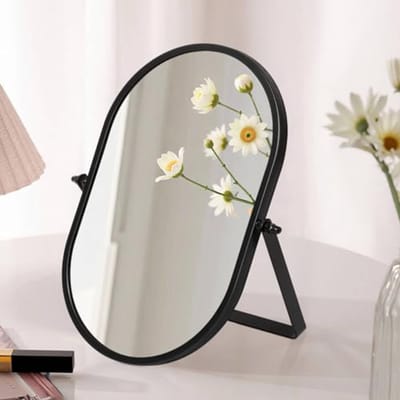 Ovale make-upspiegel met metalen frame - draagbare, draaibare staande spiegel voor make-uptafels en badkamers