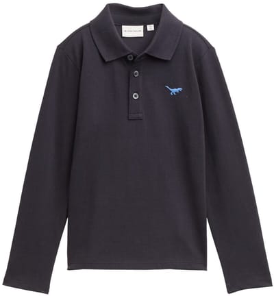 Tom Tailor - Polo met lange mouwen en borduursel - Maat 92/98 - coal grey
