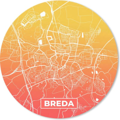 Muismat rond 20x20 cm - Mousepad Stadskaart - Breda - Nederland - Oranje - Ronde muismatten