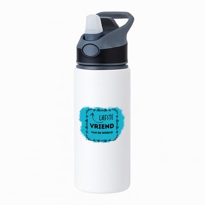 Hacebo® - liefste vriend van de wereld waterfles met rietje zwart - Vriend/vriendin - de liefste vriend - valentijnsdag - verjaardag - cadeautje voor vriendje - kado - geschenk - water fles - 650ML