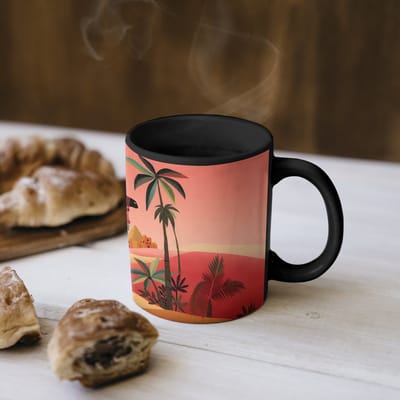 Magische Mok - Foto op Warmte Mokken - Koffiemok - Kameel - Gekleurd tapijt - Duinen - Rode zon - Magic Mok - Beker - 350 ML - Theemok