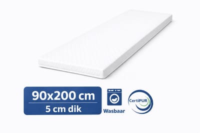 Kikishop Topdekmatras 90x200 – 5 cm HR Koudschuim – Afritsbaar & Wasbaar – CertiPUR® Gecertificeerd – Medium Hardheid – Comfort Matrastopper