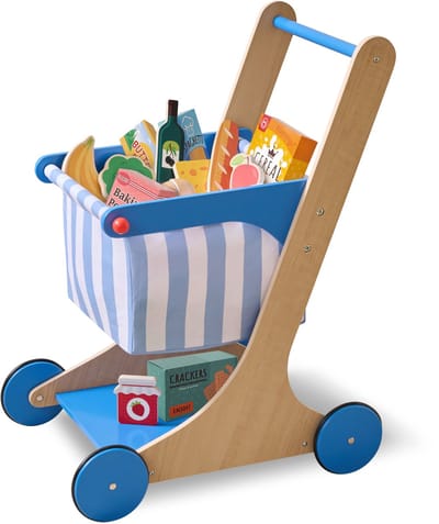 Teamson Kids Houten Winkelwagen met Accessoires - Rollenspel Speelgoed - Blauw